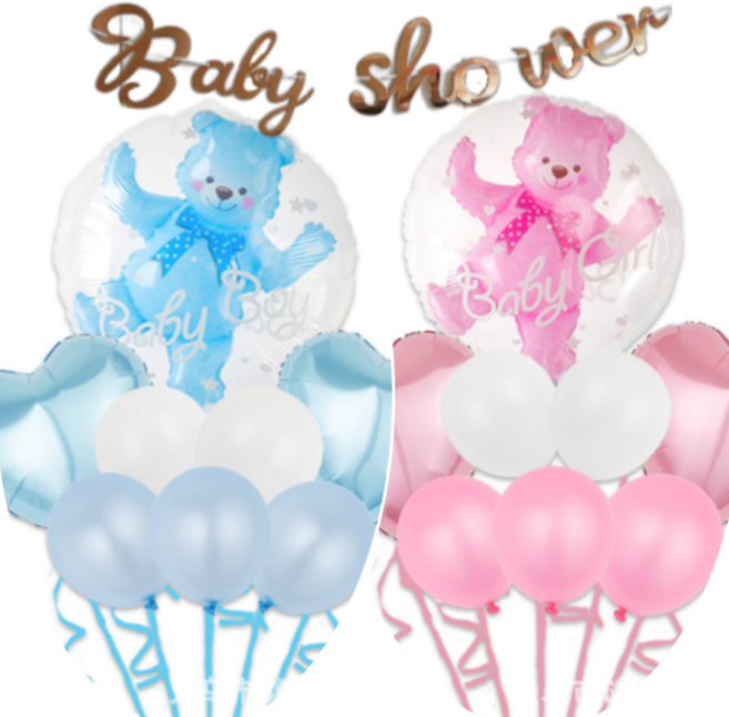 로니마켓 베이비 샤워 핑크+블루 곰돌이 풍선+베이비 샤워 가랜드 세트, 1세트