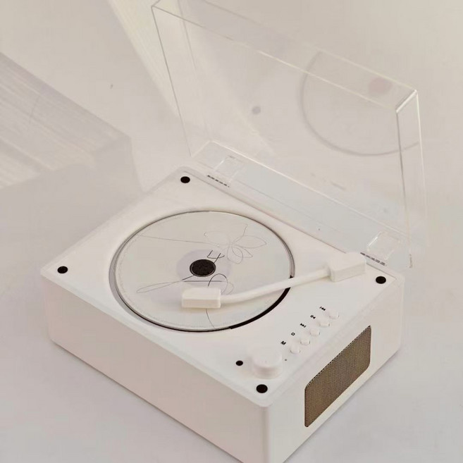 復古CD播放器 藍牙音箱 一體機 光盤播放器 音響 便攜式 音樂專輯播放器, 1個, 白色（店保90天）