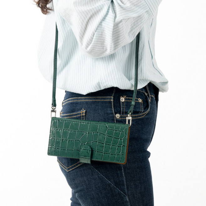 BonAtti ZENITH 천연소가죽 악어 지갑 핸드폰케이스+긴 크로스 줄 갤럭시 S25 플러스 울트라