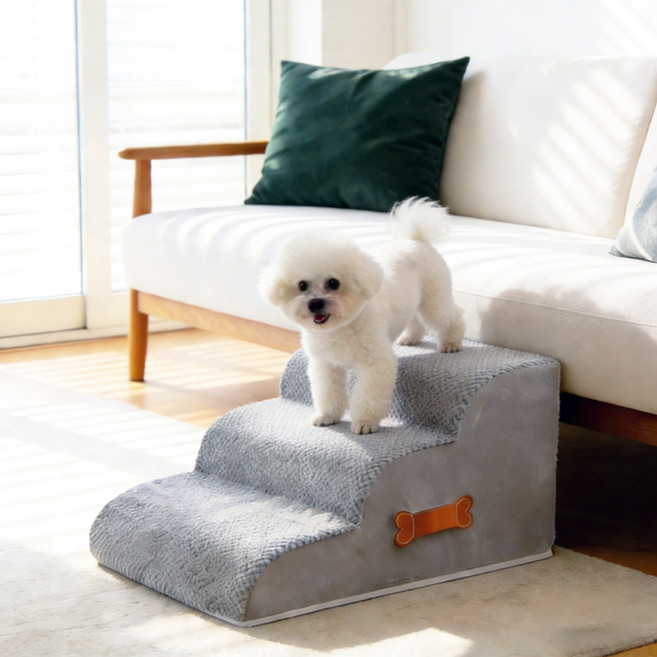 3단 4단 강아지계단 높은 침대용 커브 애견 고양이 계단, 1개, 그레이