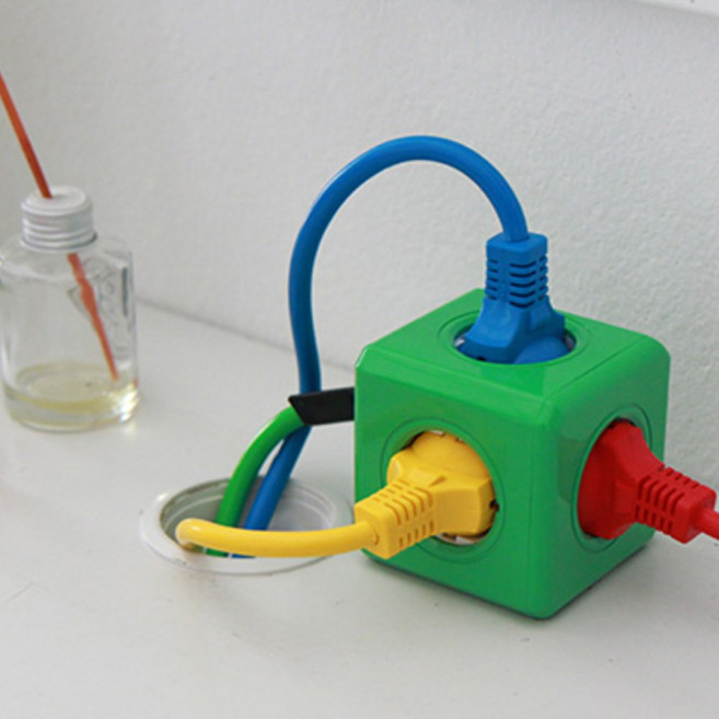 파워큐브 고용량 멀티탭 5구 1.5m 그린 에어컨 건조기 인테리어 디자인 멀티 콘센트, 1개