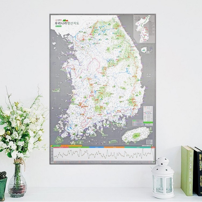 우리나라 3000 명산지도 + 핀스티커 - 한국100대명산 백두대간 트래킹 등산지도 대한민국 지도, 2개, 단품