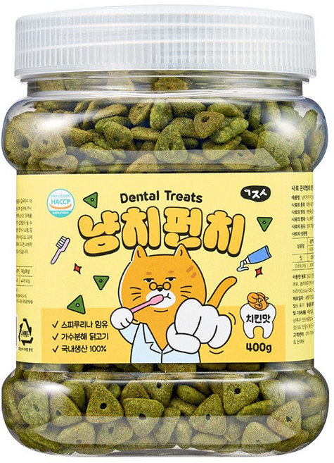 고지식 냥치펀치 고양이 구강관리 이빨과자 대용량 덴탈트릿 간식, 1개, 400g, 치킨맛