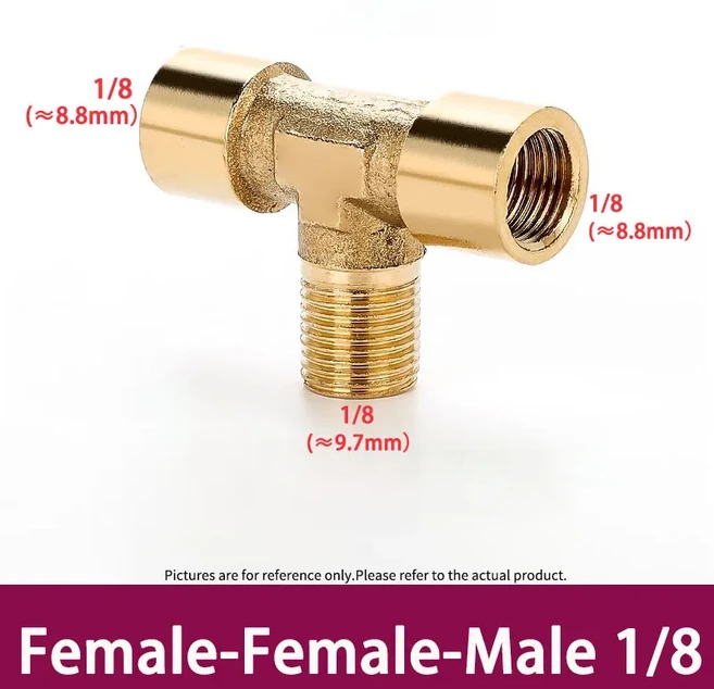 공압 배관 황동 피팅 암나사 티 피팅 수나사 티 구리 연결 수 유 다용도 어댑터 티형 1/8 1/4 3/8 1/2 3/4 BSP 직각 측면 분기 TEE 타입, [17] F-F-M-1