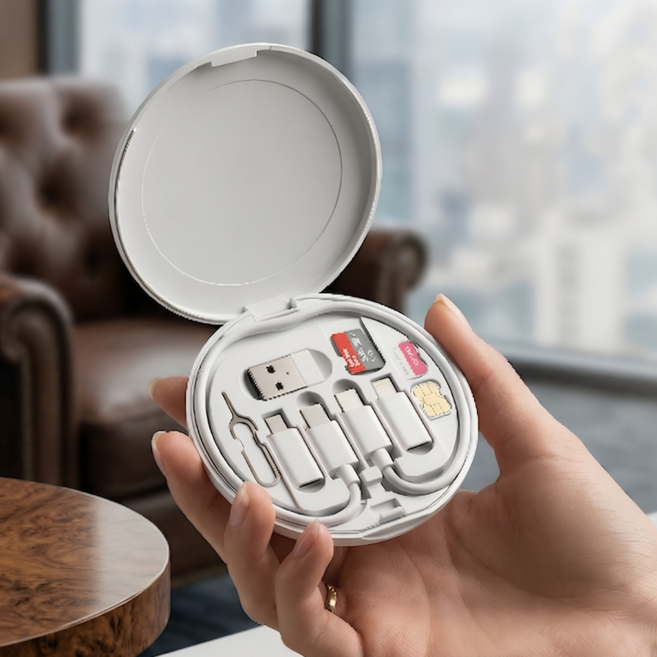 쏙 젠더 여행인기템 멀티 충전기 어댑터 아이폰 갤럭시 호환 C타입 변환 케이블 박스, 1개, 화이트, 28cm