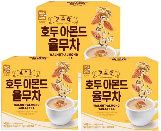 녹차원 호두 아몬드 율무차, 18g, 30개입, 3개