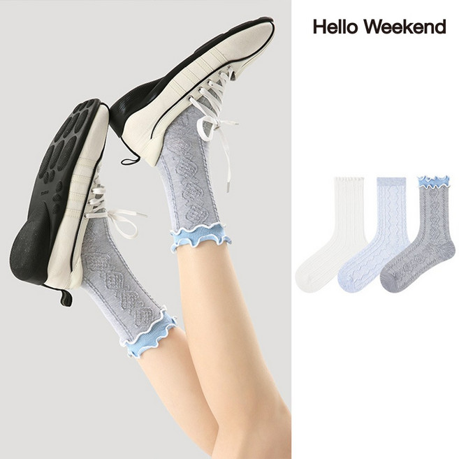 Hello Weekend 여성 두발로 봄여름 양말 장목 양말 중장 운동 압박 면 양말 3족 세트