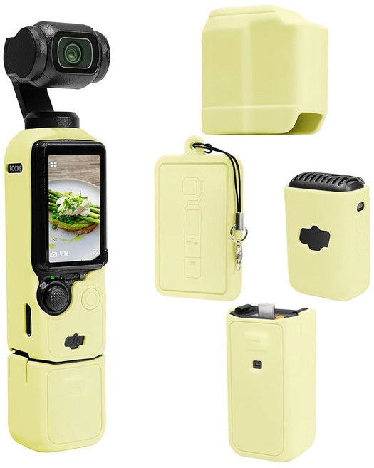 TYUANDOUER DJI 오스모 포켓 3 / 엑스트라 뮤즈 카메라용 보호 케이스 화면 및 마이크가 포함된 부드러운 실리콘 그립 커버 가벼운 스크래치 방지 여행 브이로그, Yellow