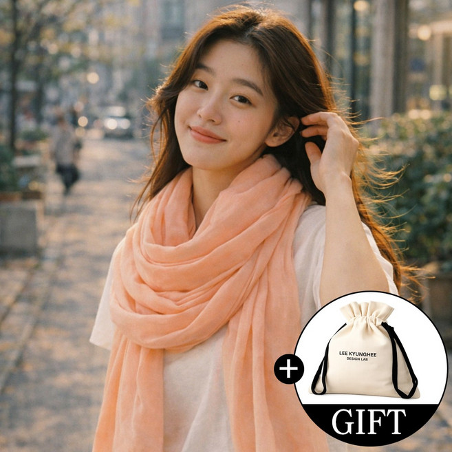 이경희 디자인랩 자체제작 와이드 롱 스카프 대형 머플러 여성 사계절 봄 가을 풍성한 빅사이즈 숄 스카프 파우치 증정