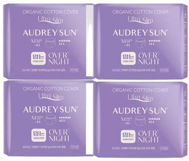 오드리선 그린웨이 생리대 입는오버나이트 팬티형생리대 순면 중형 4개입 X 4팩