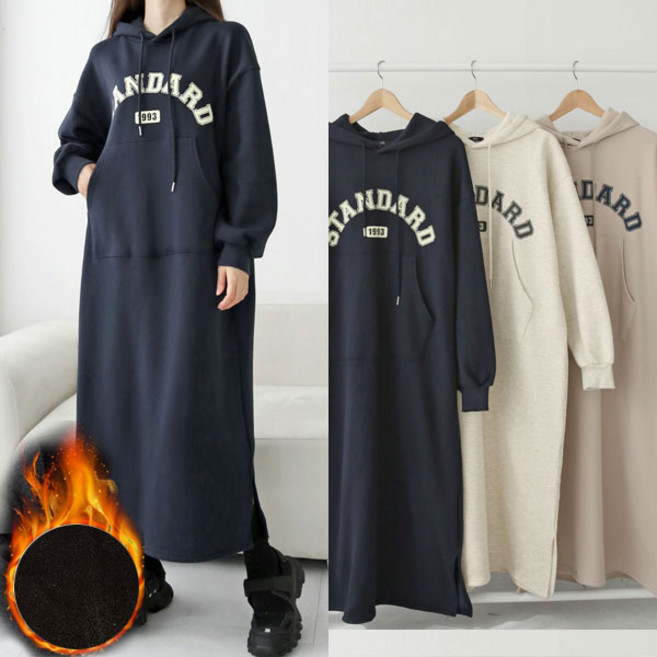 임산부 기모 스탠 후드 원피스