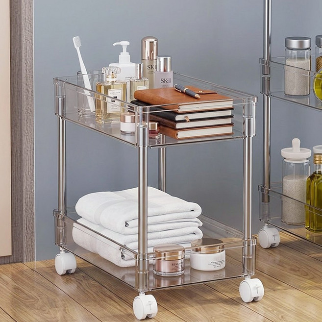 틈새 트롤리 이동식 틈새선반 소품정리대, 투명화이트