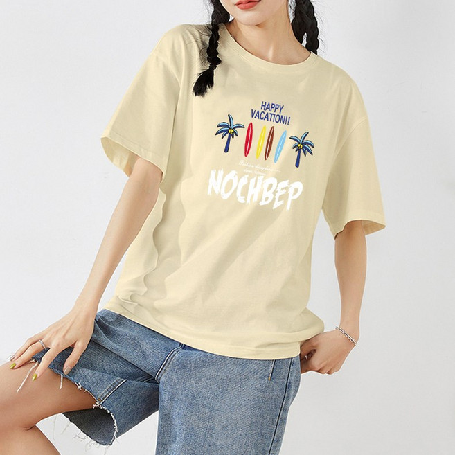 스타일아유 여성 여름 면 반팔 티셔츠 프린트NOCHBEP 레터링 M~2XL 오버핏 반팔티 롱티 자체제작