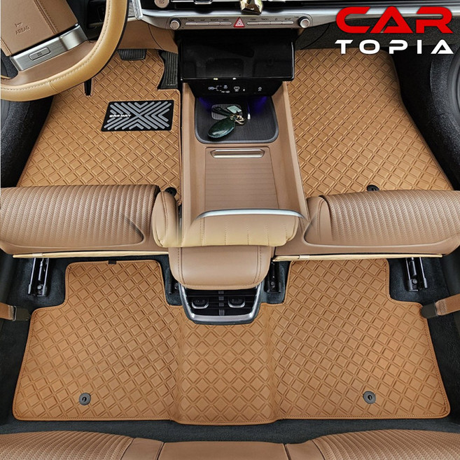 제네시스 G80 3세대 페이스리프트 스퀘어 바닥매트 가죽 카매트 발판 용품, G80 가솔린, 1열+2열, 브라운