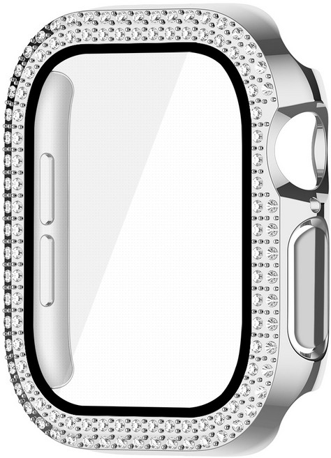 더조은셀러 샤이닝 쉴드 여성용 큐빅 강화유리 일체형 케이스 애플워치 호환, 실버