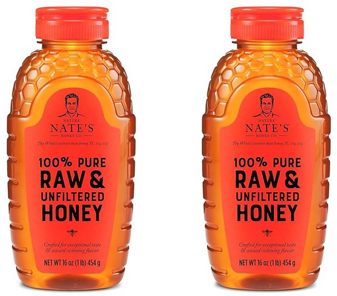 Nate's 100% Pure Raw & Unfiltered Honey 네이츠 무정제 비가열 벌꿀 스퀴즈 병, 2개