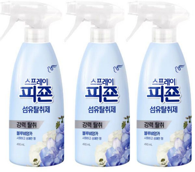 피죤 스프레이 섬유탈취제 블루비앙카 490ml x 3개 블루 정전기방지 스프레이
