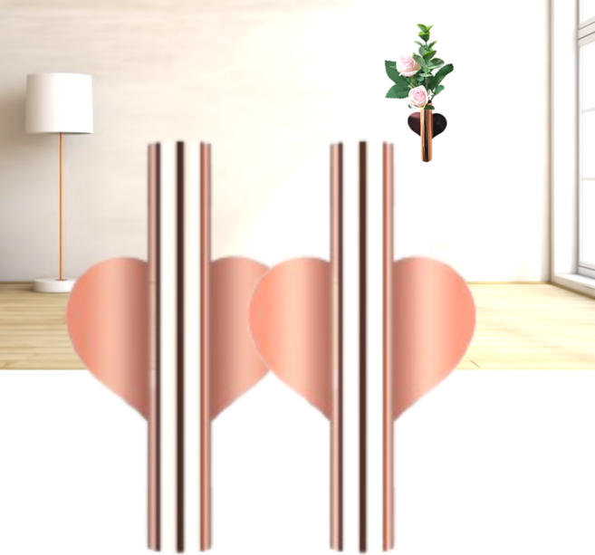 벚꽃상점 인테리어 벽걸이 꽃화병 부착식 하트미니꽃병, 로즈골드, 2개