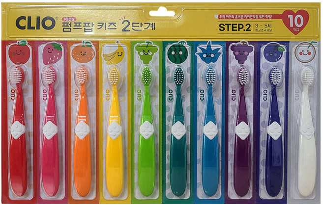 크리오 펌프팝 키즈 2단계 어린이 칫솔, 혼합색상, 10개입, 1개