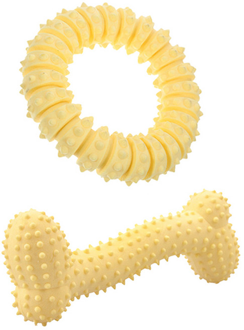 부드러운 고무 구강관리 이갈이 강아지 장난감 2종 구성, 1세트, Yellow