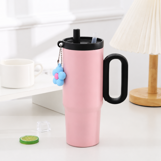 케인홈 플라워키링 텀블러316스텐 보온 보냉 휴대용컵, 1개, 650ml, 핑크