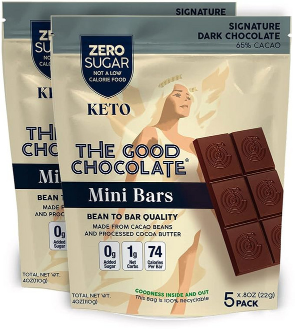더 굿 초콜릿 - 케토 다크 미니바 제로 슈가 저칼로리 스낵 팩 1개, Dark, 10 Count (Pack of 1)