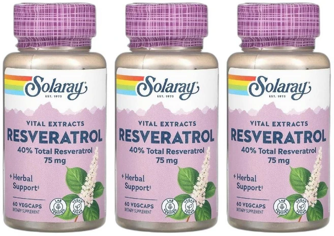 쏠라레이 바이탈 익스트랙트 레스베라트롤 75mg 60 베지캡슐, 3개, 60정 - 쿠팡