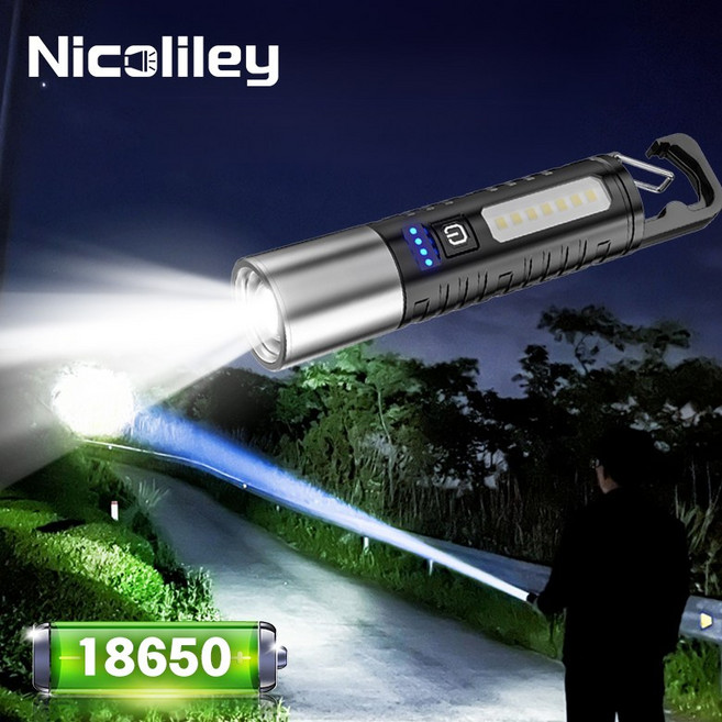 초강력 LED 손전등 휴대용 줌기능탑재 방수 열쇠고리 손전등, 프리미엄 블랙, 1개