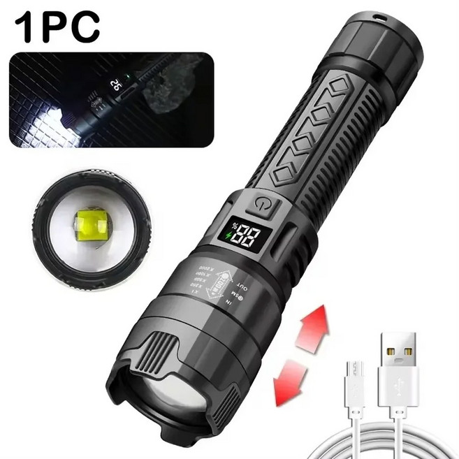 고출력 LED 손전등 플래시 라이트 토치 매우 밝은 램프 USB 충전 캠핑 낚시 방어 줌 랜턴, [03] P50, [01] 2PCs, 1개