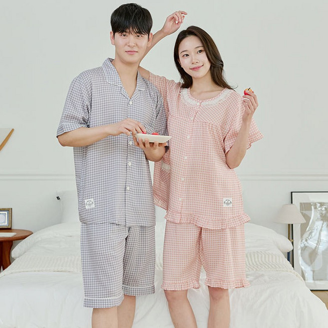 국산 보헨 텐셀 달 커플 잠옷 여성 남성 여름 파자마
