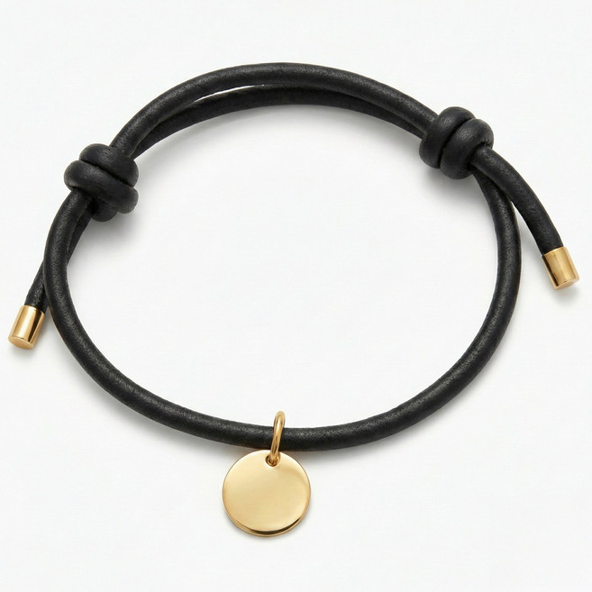 르포렘 천연 소가죽 두줄 매듭 팔찌 남녀공용 커플팔찌 유니섹스 18K 골드 도금 참