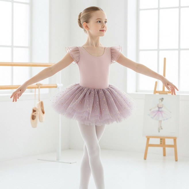 달콩슈 여아용 러블리 공주 튜튜 프릴 반팔 발레복 DBC07
