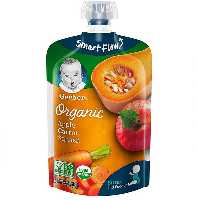 거버 2단계 이유식 애플 캐럿 스쿼시 퓨레 Gerber Organic 2nd Foods Pouches Apples Carrots, 1개, -
