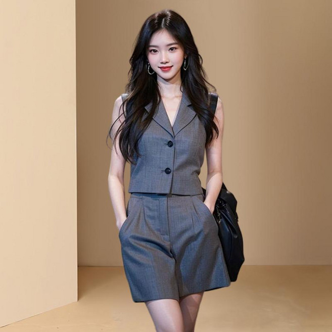 COSYEVNO 여성 캐주얼 정장 통근 코디 투피스 여름 정장 나시 반바지