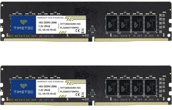 타임텍 프리미엄 32GB KIT(2x16GB) DDR4 2666MHz PC4-21300 비-ECC 언버퍼링 1.2V CL19 2Rx8288 핀 UDIMM 데스크탑 메모리 RAM, Dual Rank 32GB KIT(2x16GB), 1개