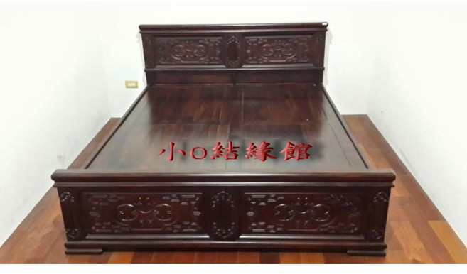 小o結緣館 雞翅木雙人床架 160x210cm 仿古傢俱, 1個