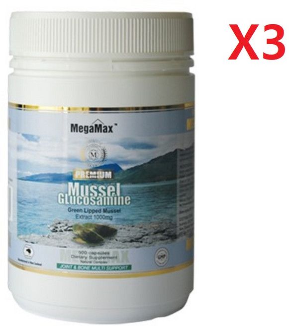 메가맥스 뉴질랜드 초록홍합+글루코사민 1000mg 500정-3개, 500정, 3개