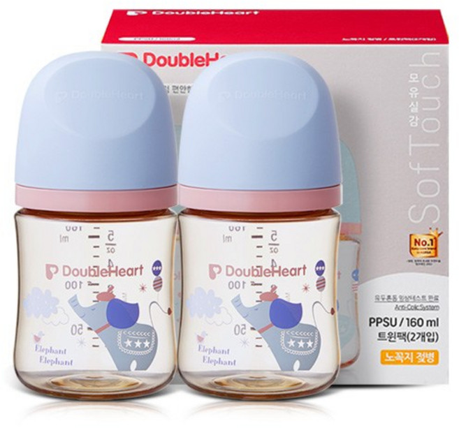 더블하트 모유실감 3세대 PPSU 디어프렌즈 젖병 트윈팩(젖꼭지미포함), 꿈꾸는코끼리, 160ml, 1세트
