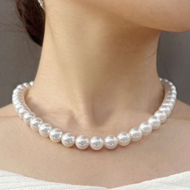 오로프 전체 14K 붕어장식 프리미엄 고급 화이트 그레이 진주목걸이 8mm 10mm (붕어장식 대)