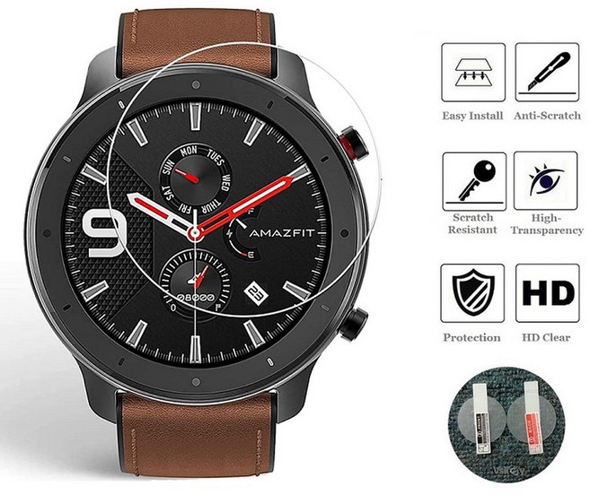 GARMIN FOSSIL SUUNTO TICWATCH CASIO HUAWEI 삼성기기 호환 샤오미 강화 유리 보호 필름 용 5PCS 스마트 시계 화면 보호기, Diameter 41MM