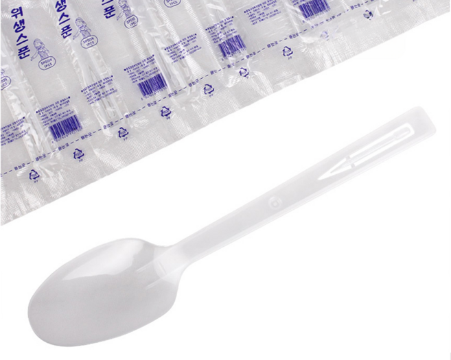 현대물산 아이존 일회용 수저 100개 1봉 업소용 대용량 플라스틱 도시락 숟가락 개별포장, 1개