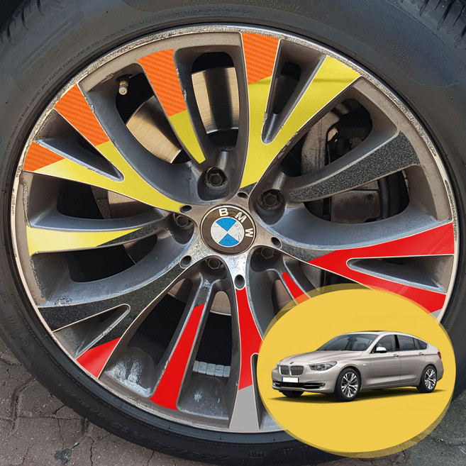 ERK BMW 5시리즈 그란투리스모 F07 19인치 휠 스포크 포인트 컬러 데칼 스티커 자동차 몰딩 튜닝 필름, 1개, BMW 5시리즈 F07 19인치/기타 색상
