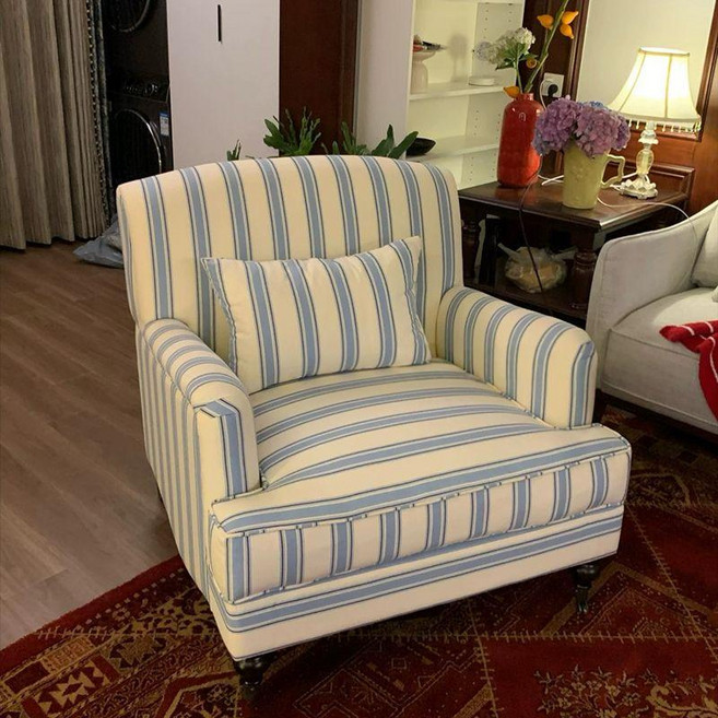 빈티지 프렌치 블루 화이트 스트라이프 소파 거실 침실 촬영용, 발받침대 단품판매불가, 블루 앤 화이트 스트라이프 라텍스버전