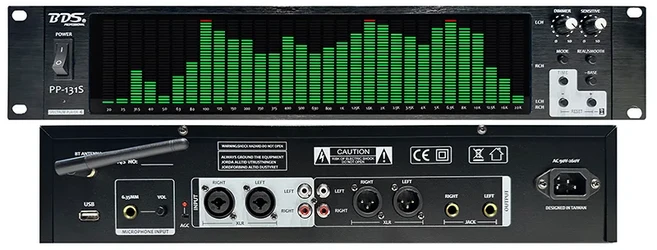 USB 플레이어 & 31채널 스펙트럼 분석기 - BDS PP-131S 스테레오 랙 마운트 블루투스 5.2 930 LED XLR/RCA, 01 LED-GREEN