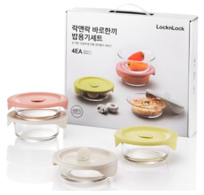 락앤락 밥 용기 4P 세트 냉동 공기밥 햇쌀밥, 1, 바로한끼 밥용기 4조-355ml