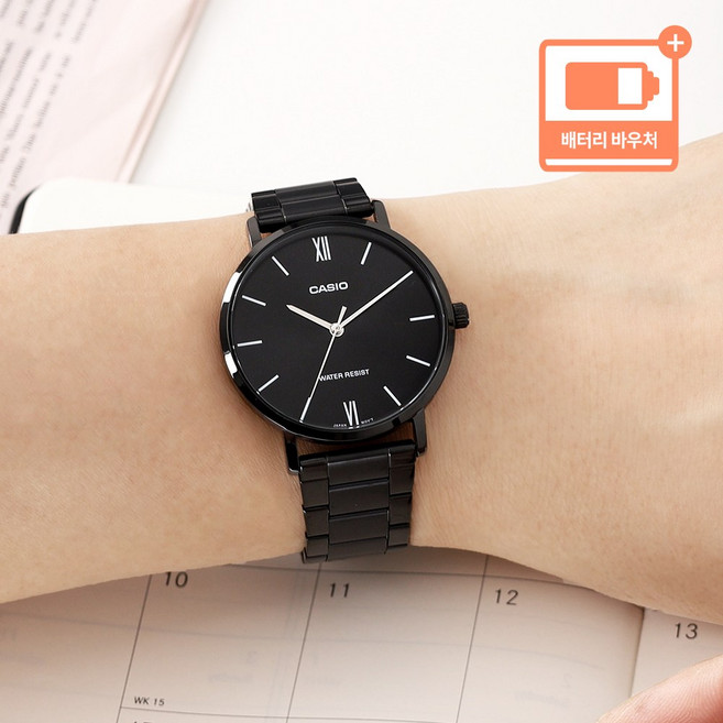 카시오 슬림 라지사이즈 올블랙 아날로그 캐쥬얼 남자 메탈 시계