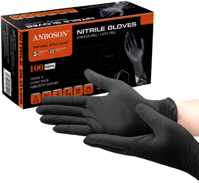 PVC라텍스 일회용장갑 100P/박스 화이트 블랙 위생 청소 미용실 네일샵 카페 작업용 파우더프리 소프트핏 타투샵 미용실 청소 밀착감 다용도, 10박스, L, 검은색