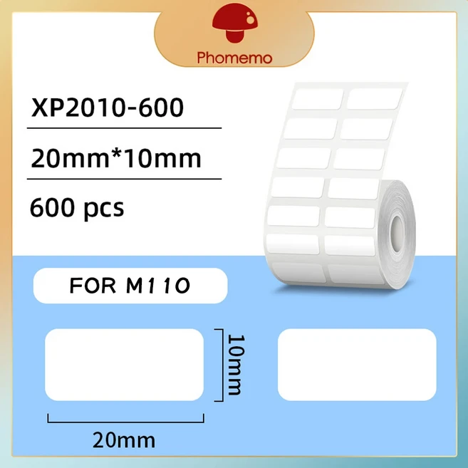 Phomemo M110 프린터 자체 접착 라벨 용지 M200 메이커 스티커 용 사각형 원형 흰색 투명 컬러, 19 XP2010-600PCS