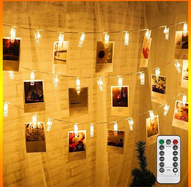 LED 와이어전구 사진걸이 집게 클립 10P/20P 건전지포함 무드등 인테리어 조명 캠핑전구 가랜드, A타입(집게전구+배터리케이스)_3m 20구