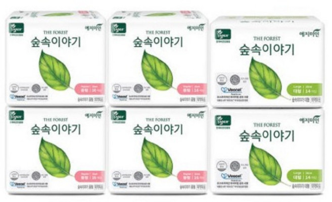 예지미인 숲속이야기 비오셀 생리대 중형 16Px4팩 + 대형 14Px2팩 편안한 뛰어난 흡수력 쾌적한, 1개